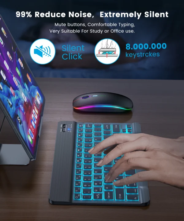 Combo Teclado y Ratón Bluetooth Retroiluminado – Multiplataforma compatible con iOS, Android, Windows e iPad –en Español - Imagen 2