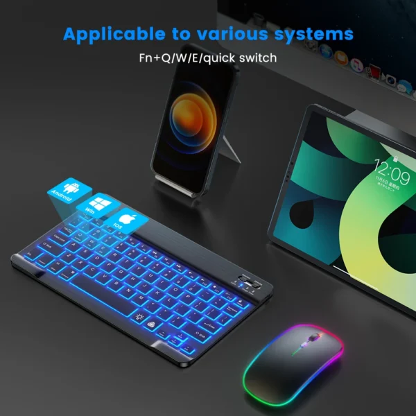 Combo Teclado y Ratón Bluetooth Retroiluminado – Multiplataforma compatible con iOS, Android, Windows e iPad –en Español - Imagen 3
